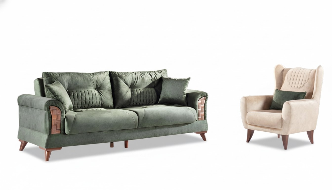 Luxury 2-piece Living Room Set Sofa 3-seater Armchair Modern Design Couch