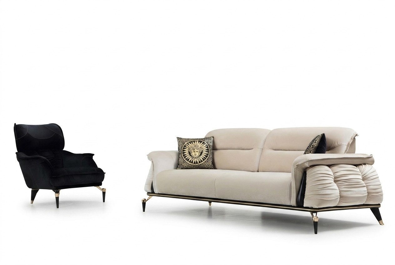 Luxury 2-piece living room set sofa 3-seater with armchair modern design couch