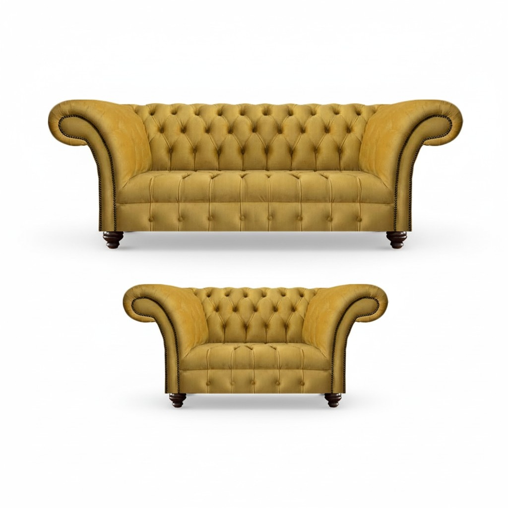 Luxury 2x Sofas Yellow New Modern Furniture Living Room Sofa Set Seat Chesterfield