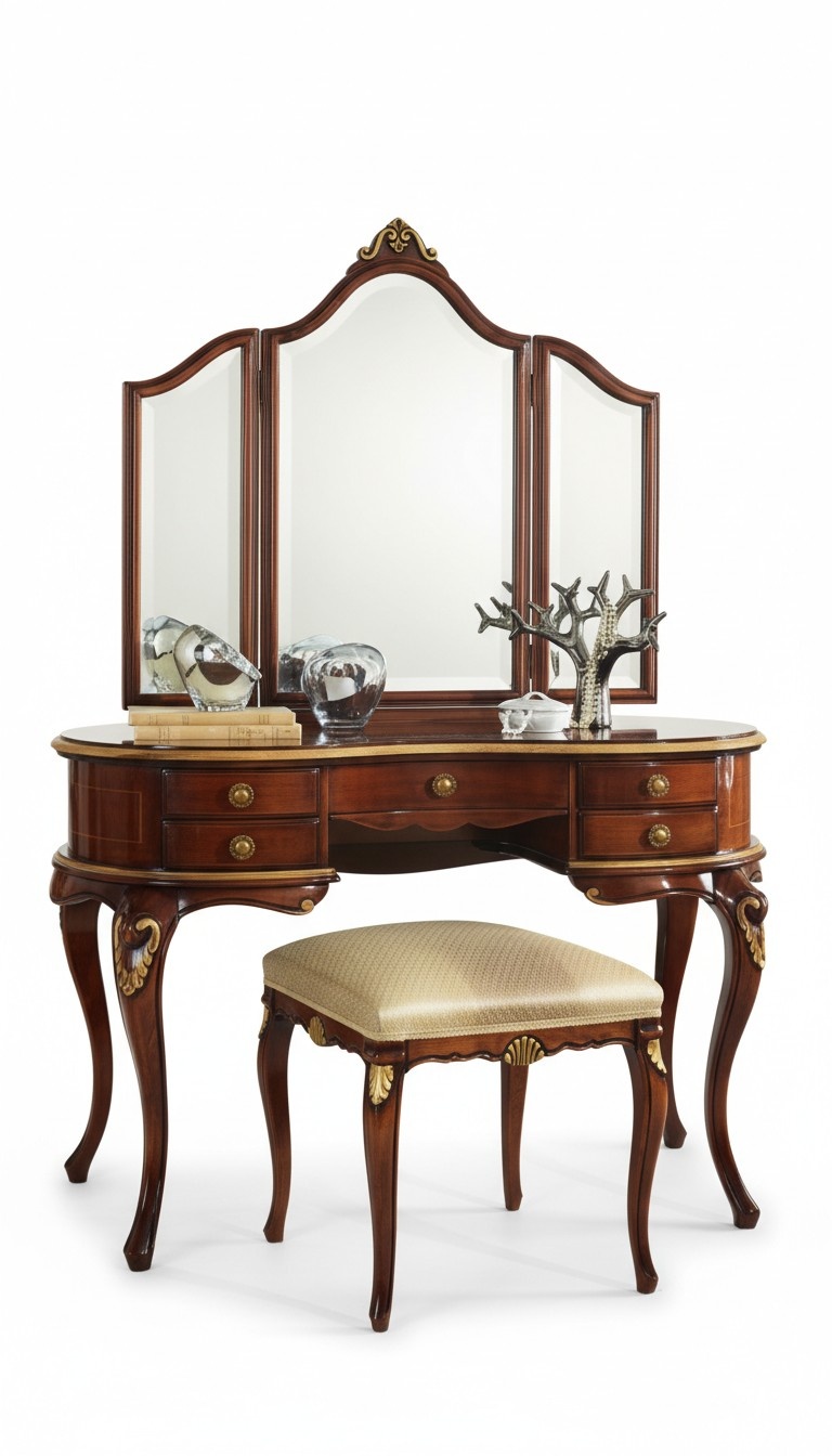 Luxury 3 Piece Set Dressing Table Stool Mirror Bedroom Italian Furniture New