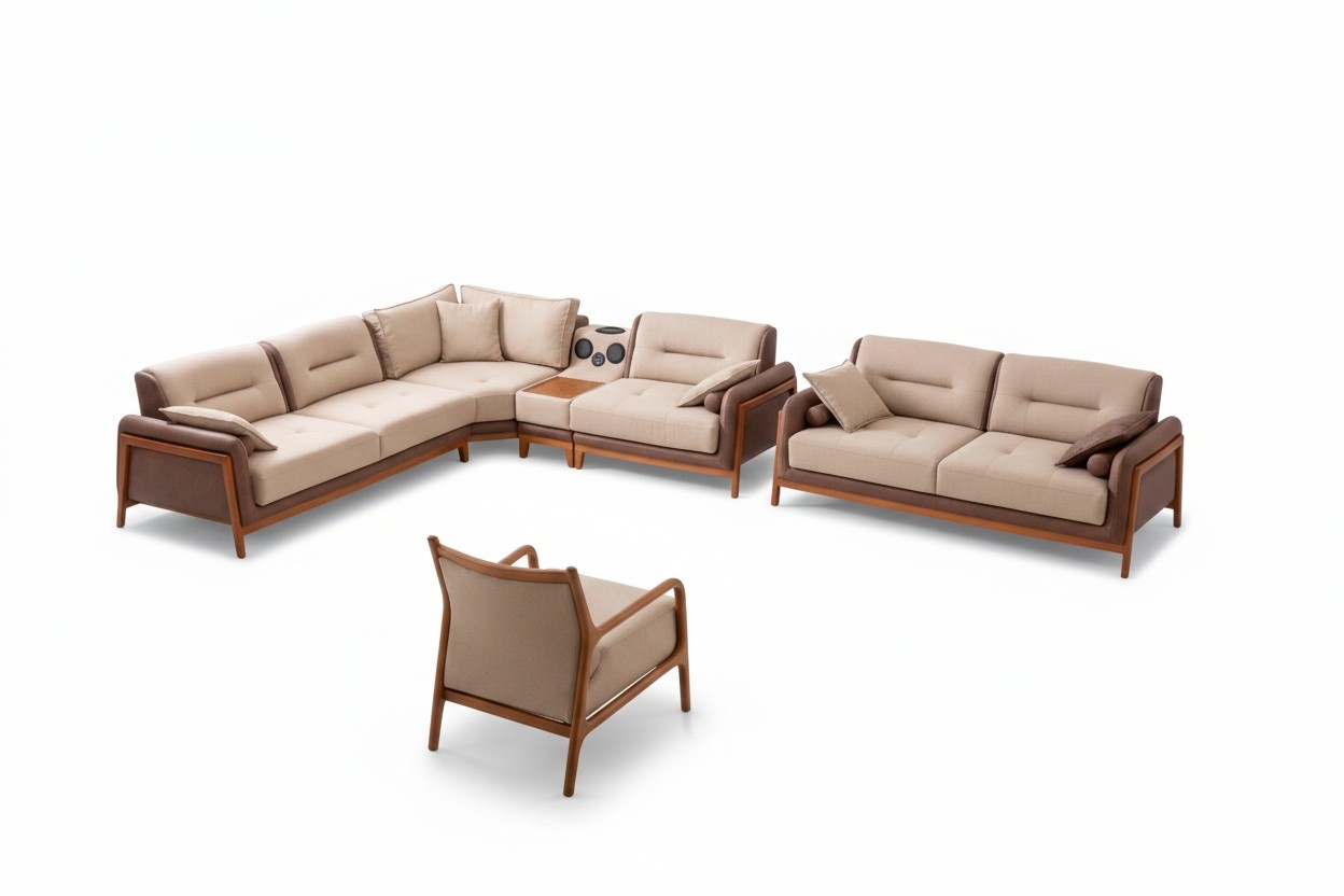 Luxury 3-piece living room set corner sofa L-shape 3 seater relax armchair furniture