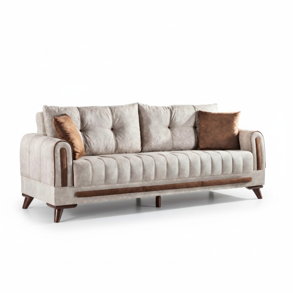 Luxury 3-seater sofa living room furniture elegant sofa 220cm textile beige new