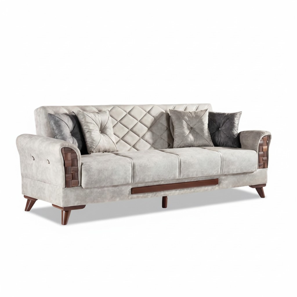 Luxury 3-Seater Sofa Living Room Furniture Elegant Sofas 225cm Fabric Beige