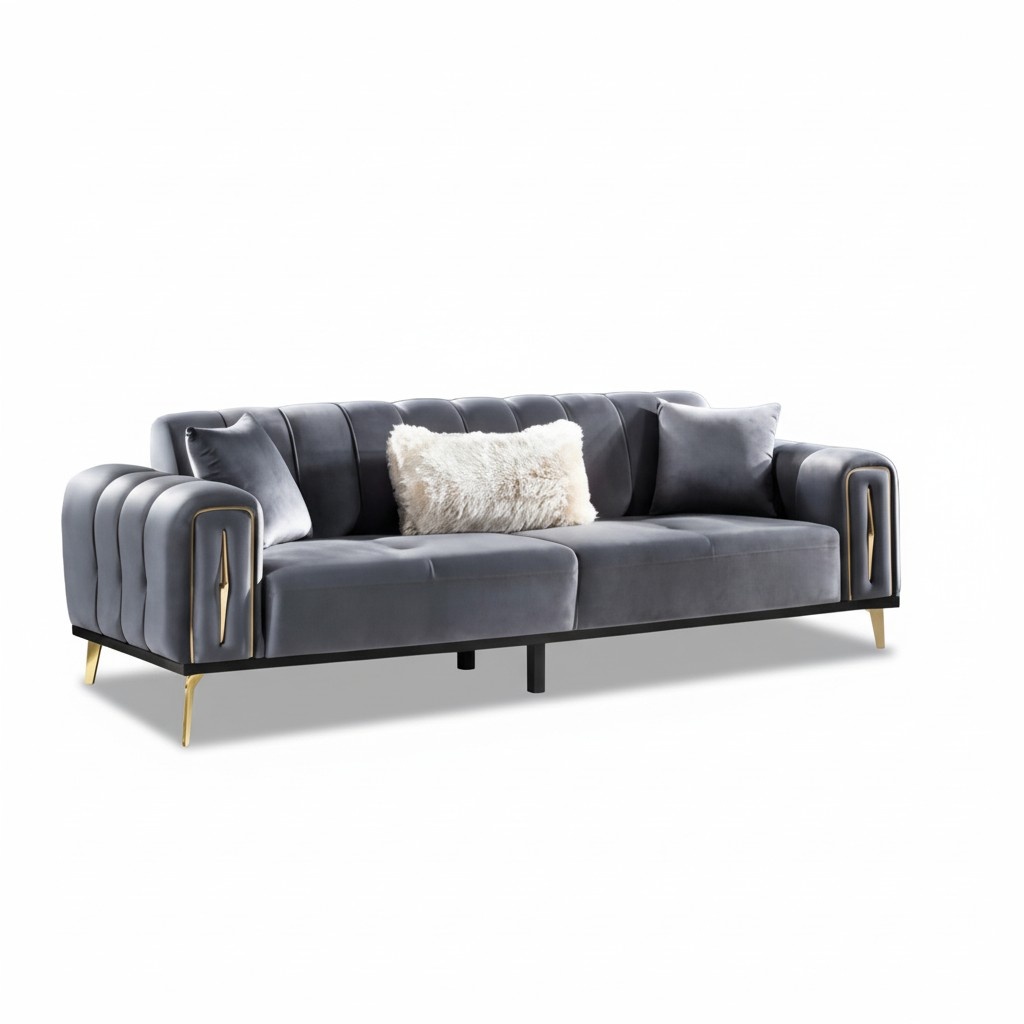 Luxury 3-Seater Sofa Gray Modern Couches Furniture Living Room Sofas Upholstered