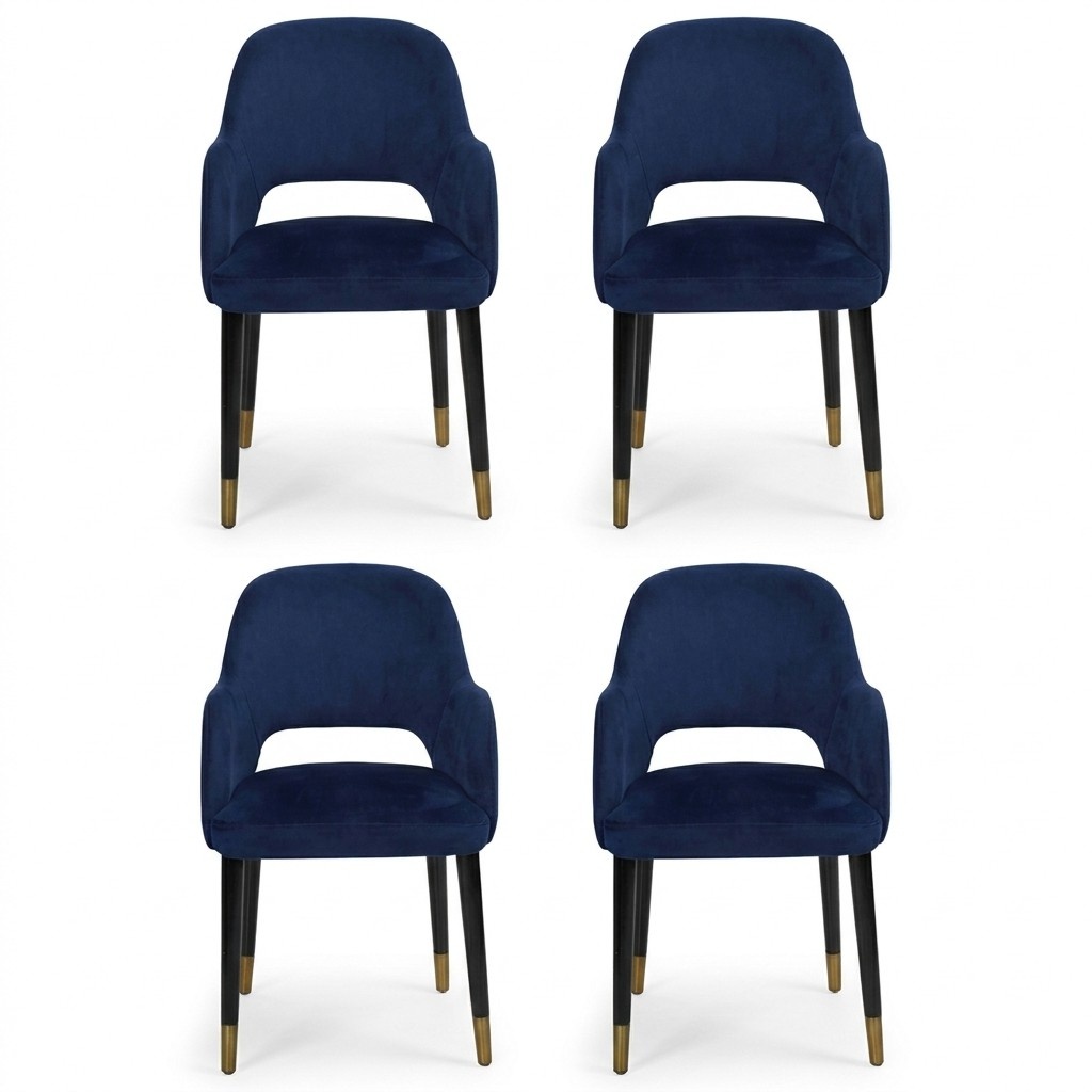 Luxury 4x chairs luxury blue kitchen furniture designer dining room chair wooden furniture