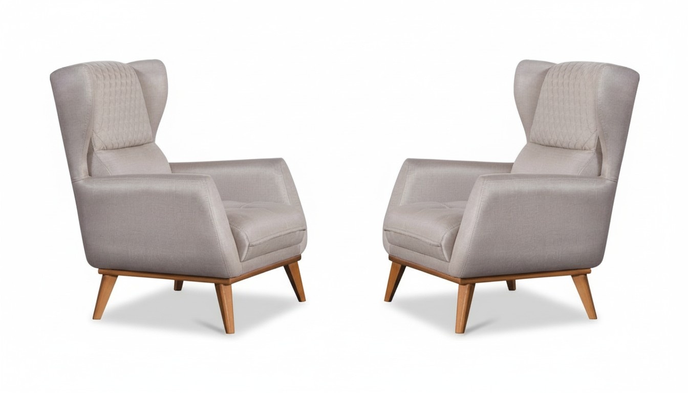 Luxury armchair with armrests, chair made of white fabric, chair with design.