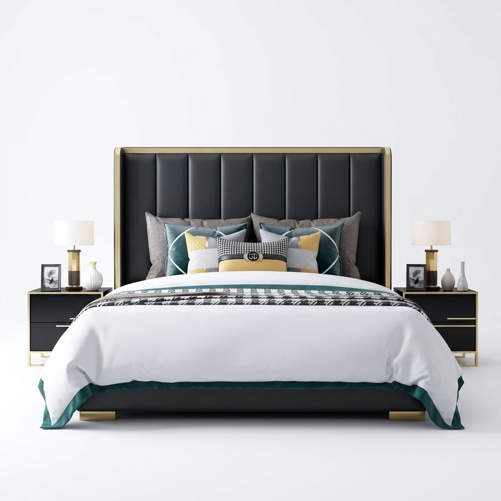 Luxury design massive marriage double bed in modern style made of real wooden frame