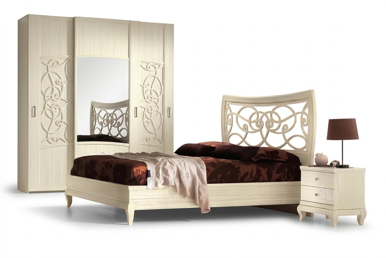Luxury Bed Nightstand Beds Double Bedstead Gariture Set 3pcs Bedroom