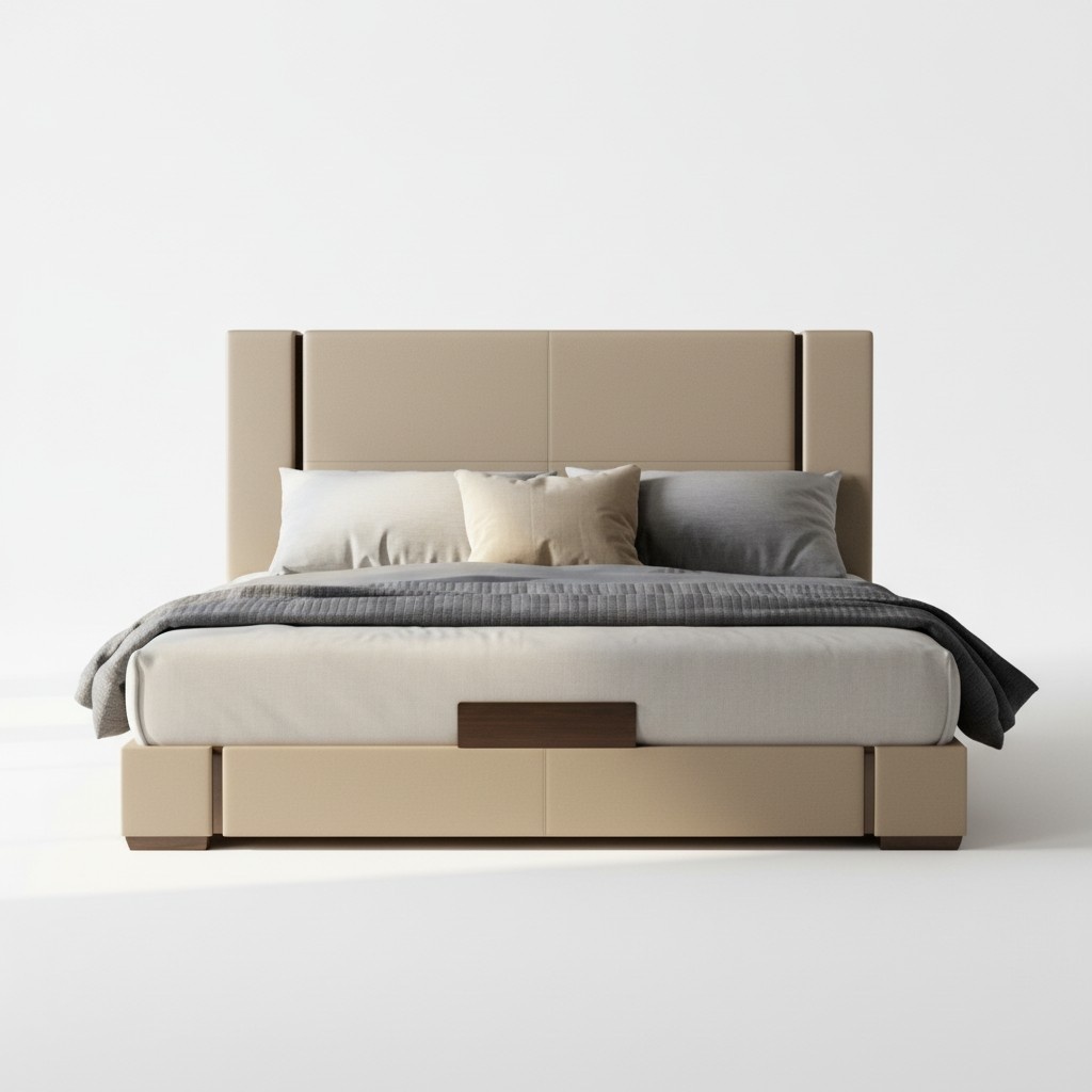 Luxury Bed Beige Modern Upholstered Bed Comfortable Sleeping Stylish Design Elegant