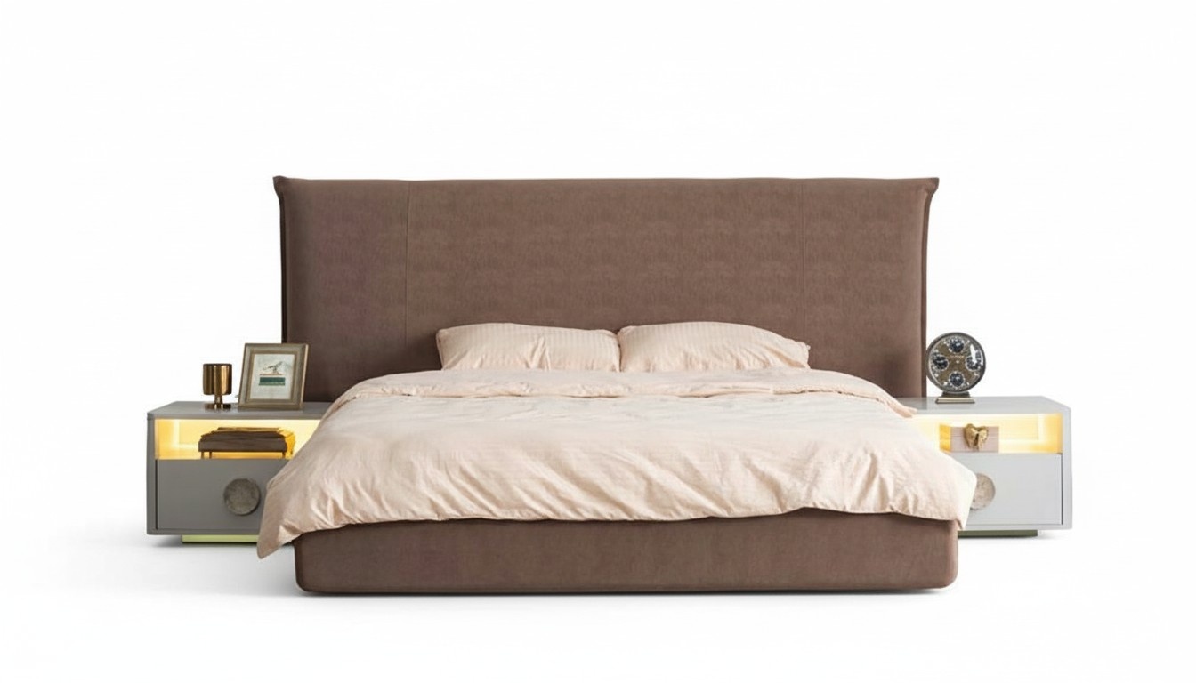 Luxury bed, designer bed, bed system, bed frame, bedroom, bed, bedside table, 3-piece set.