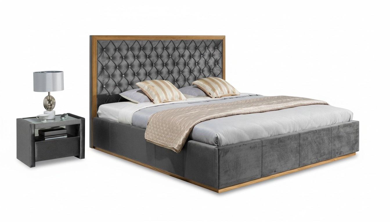 Luxury Bed Textile 2x Bedside Table 3pcs Bedroom Set Furniture Beds Bedstead