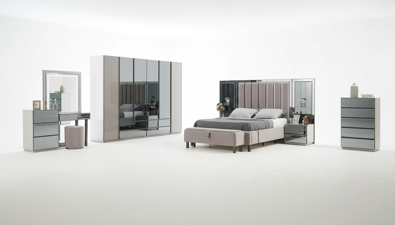 Luxury Bedroom 8pcs Set Complete Room Furniture Bed Nightstand Wardrobe New