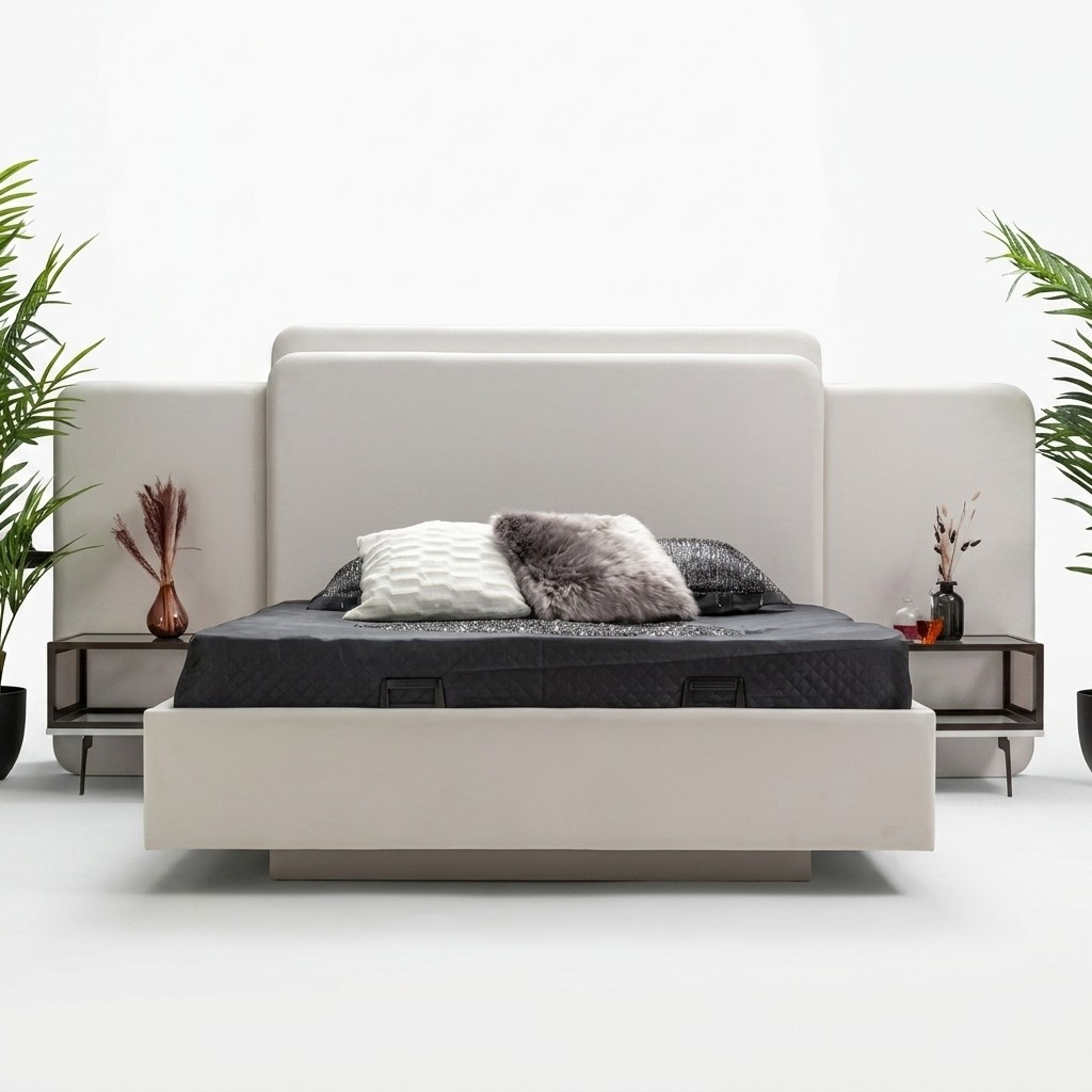 Luxury bedroom bed designer furniture white double bed beds wood new