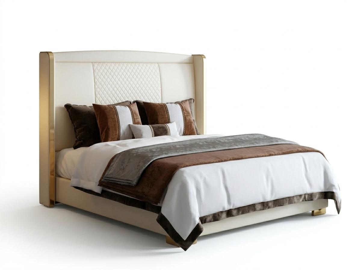 Massive marriage leathered double bed in modern style made of real wooden frame 150/180x200cm sizes