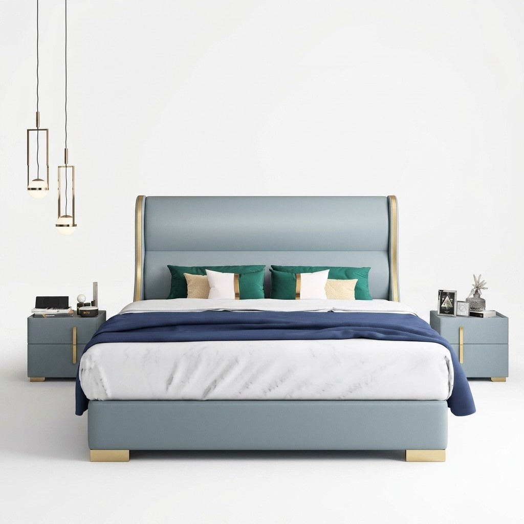 Luxury bedroom designer double bed bed 150/180x200cm leather metal