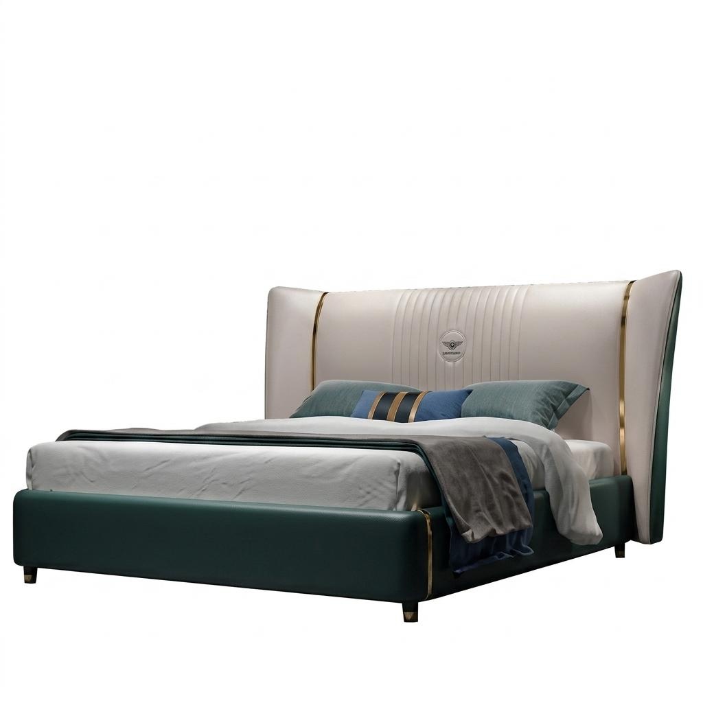 Modern style massive marriage leather double bed made of real wooden frame 180/200x200cm sizes