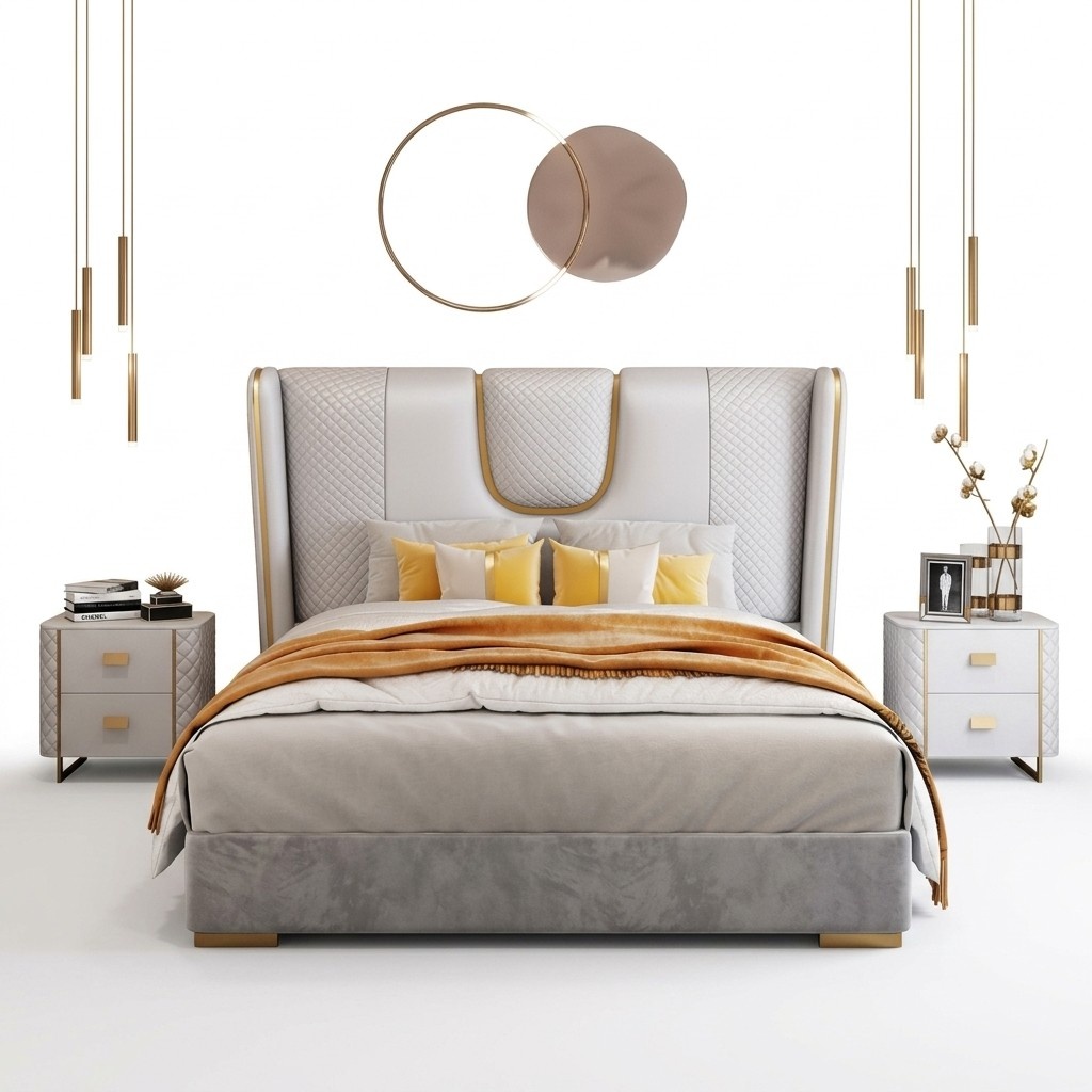 Luxury Bedroom Double Bed Bed 150/180x200cm Leather Metal Beds