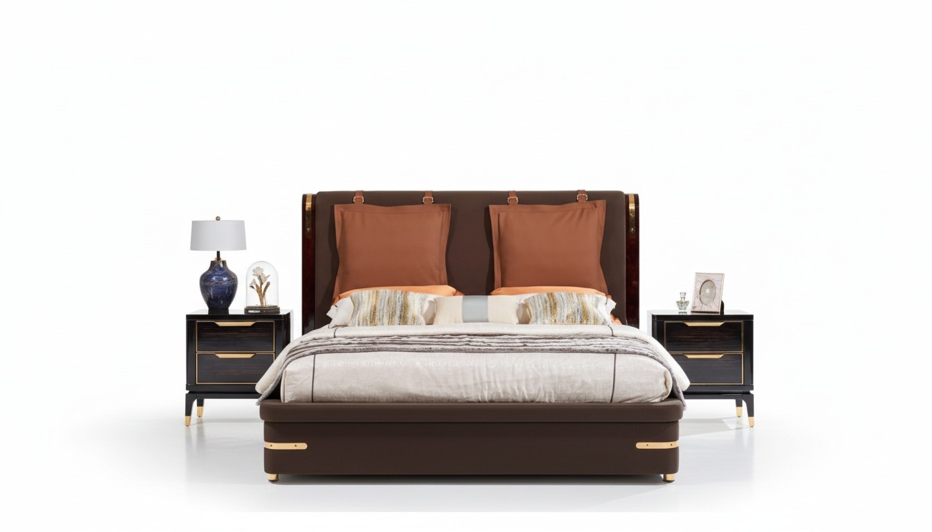 Luxury Bedroom Furniture 3pcs. Complete Set Bed 2x Bedside Tables Modern Design