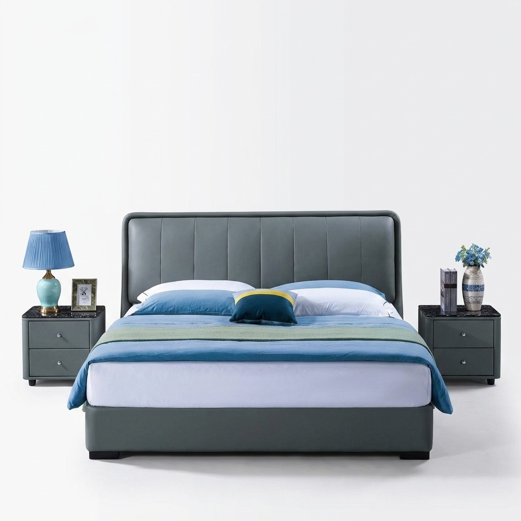 Luxury bedroom furniture bed 2x bedside table set beds hotel furniture 3 pieces. New