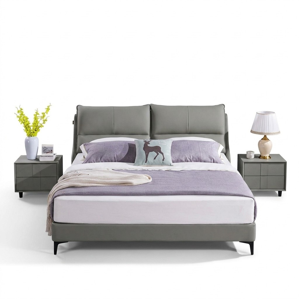 Luxury bedroom furniture bed 2x bedside table set beds hotel furniture 3 pieces. pad