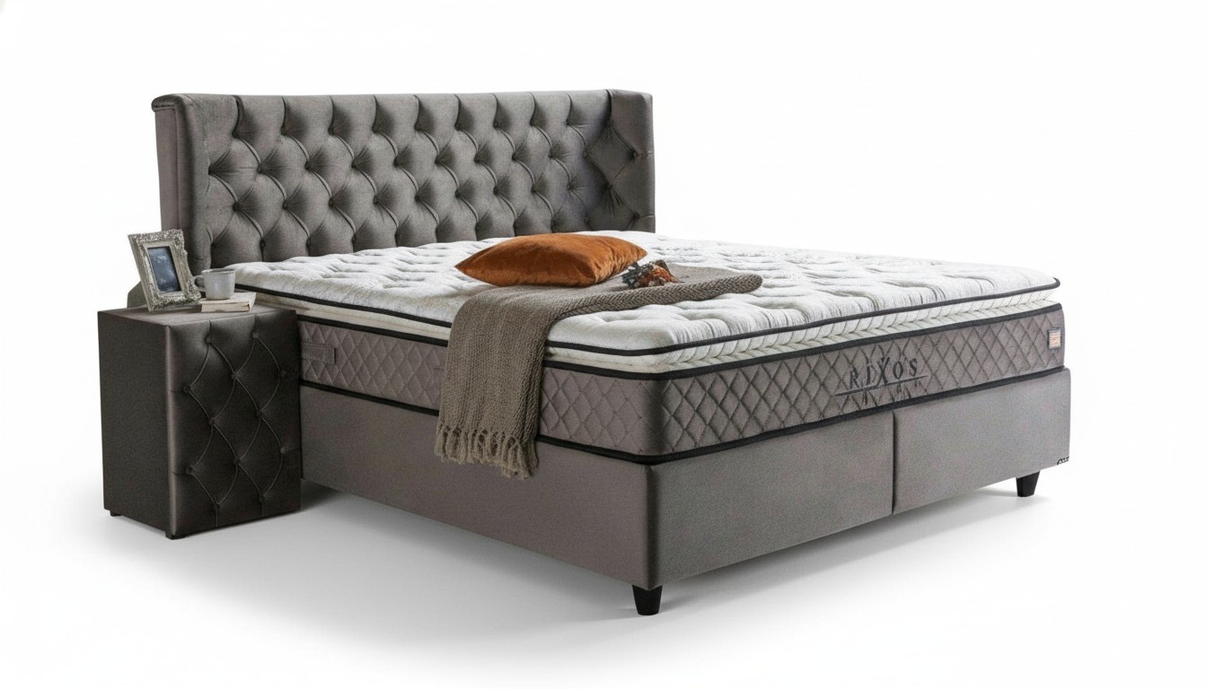 Luxury bedroom set 3-piece textile bed 2x bedside table modern design beds new