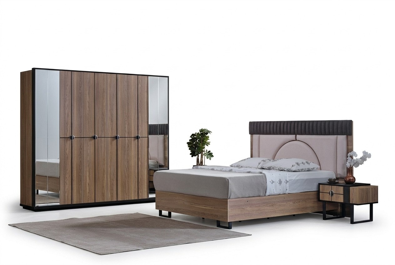 Luxury bedroom set 4 pcs bed 2x nightstands closet