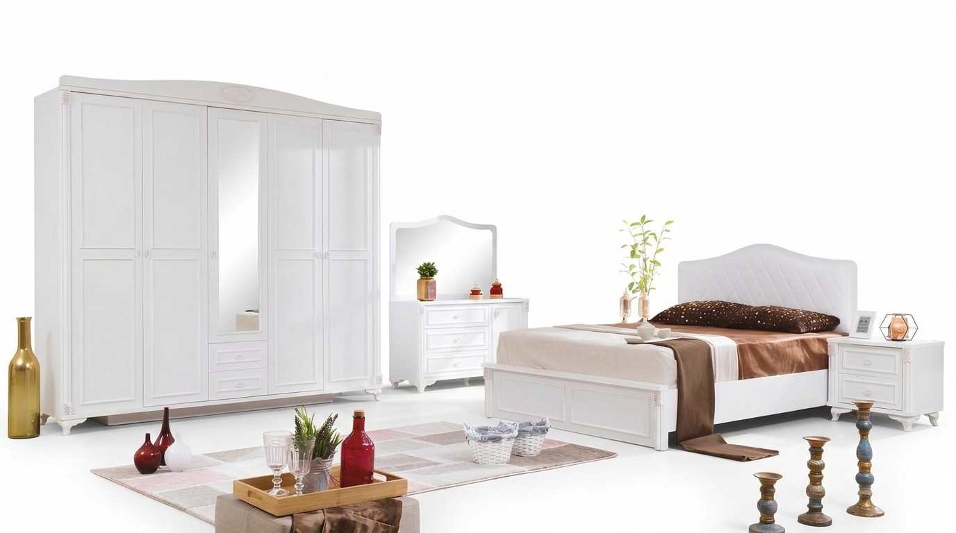 Luxury Bedroom Set 4pcs. Bed 2 Bedside Tables Chest of Drawers Furniture