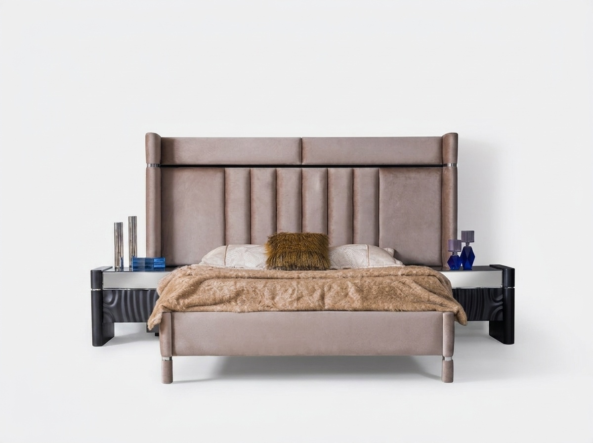 Luxury Bedroom Set Bed + 2x Bedside Tables Wood Complete Modern New