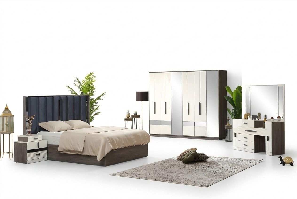 Luxury bedroom set bed 2x nightstands furniture complete 5-piece wardrobe luxury