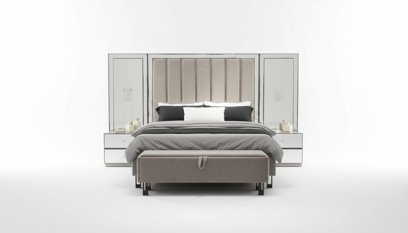 Luxury bedroom set bed + 2x bedside tables + bench 4pcs. new