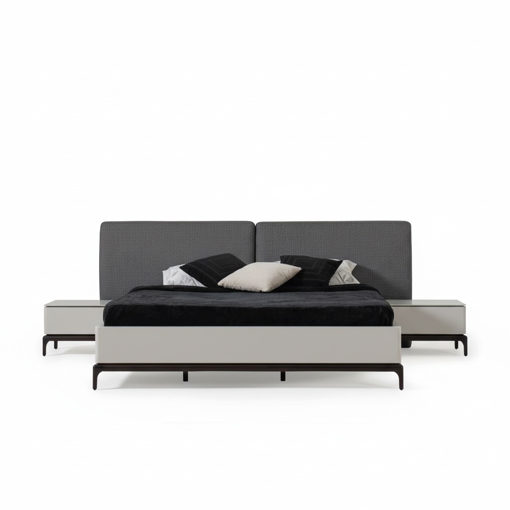 Luxury Loft Bedroom Set Bed + 2x Bedside Table Hotel Beds Furniture