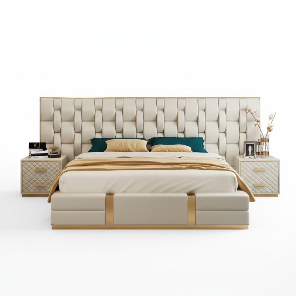 Luxury Bedroom Set Complete Room Furniture Bed Bedside Table Furnishings