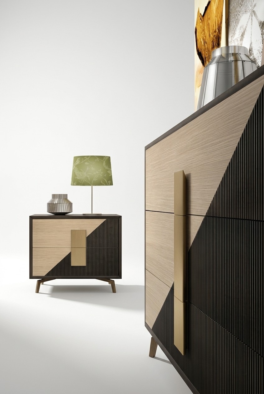 Luxury Bedside Table Console Side Table Wood Furniture Bedroom Brown Metal New