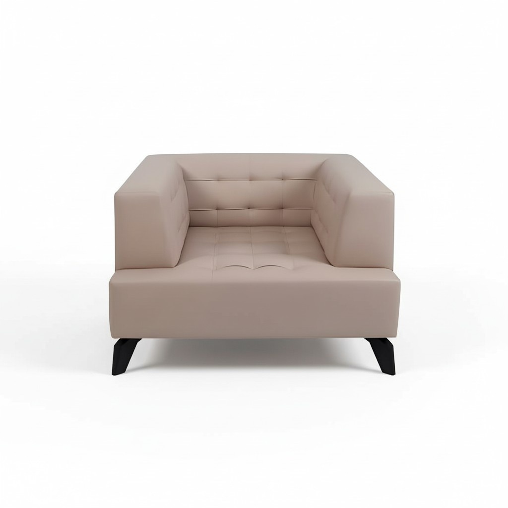 Luxury beige leather chair upholstered lounge single seater relax club chair style