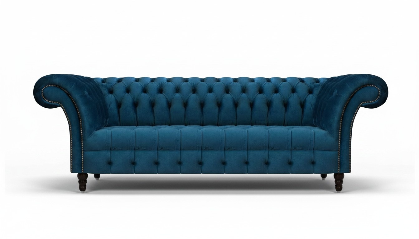 Luxury Blue Chesterfield Textile Sofa Living Room Upholstered Furniture 3-Seater