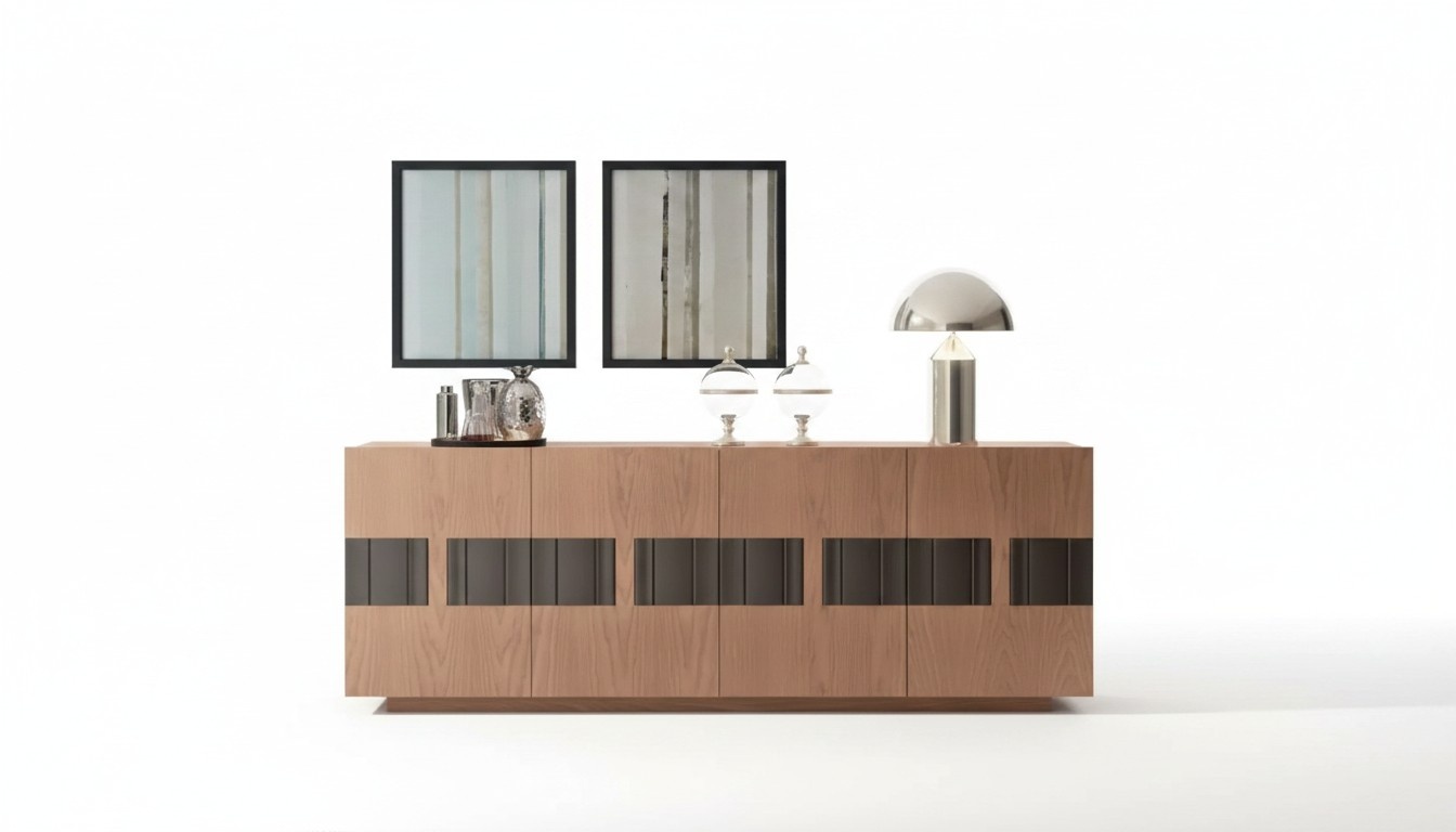 Luxury Brown Sideboard Modern Living Room Cabinet 4-door Wooden Furniture