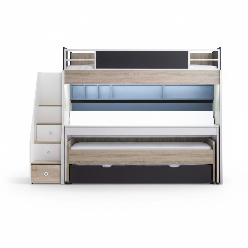 Luxury bunk bed bed 3 sleeping places multifunctional bed wood bunk bed wood
