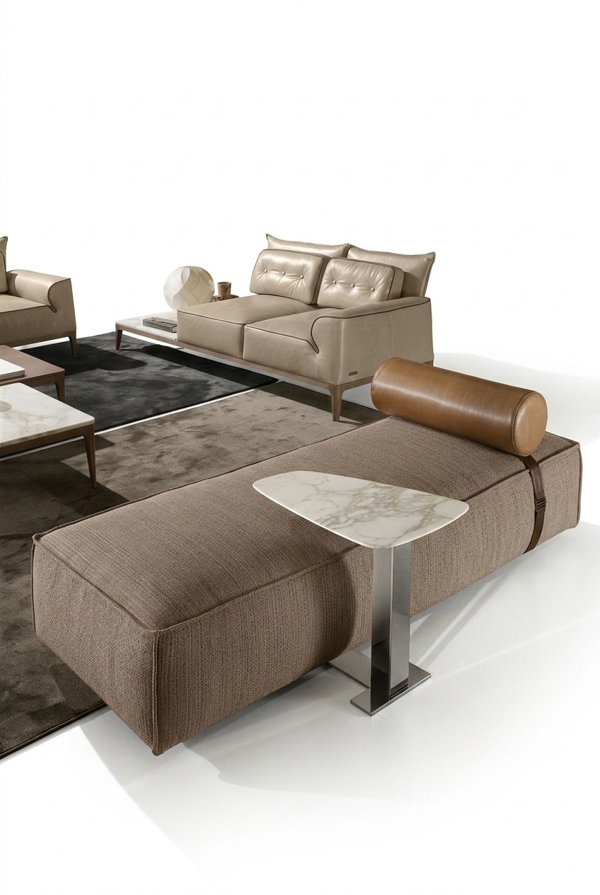 Luxury chaise longue fabric living room design sofa brown furniture couches Prianera