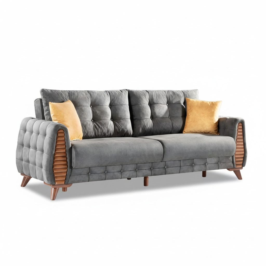 Luxury Chesterfield Sofa 3-Seater Couch Textile Modern Sofas Gray