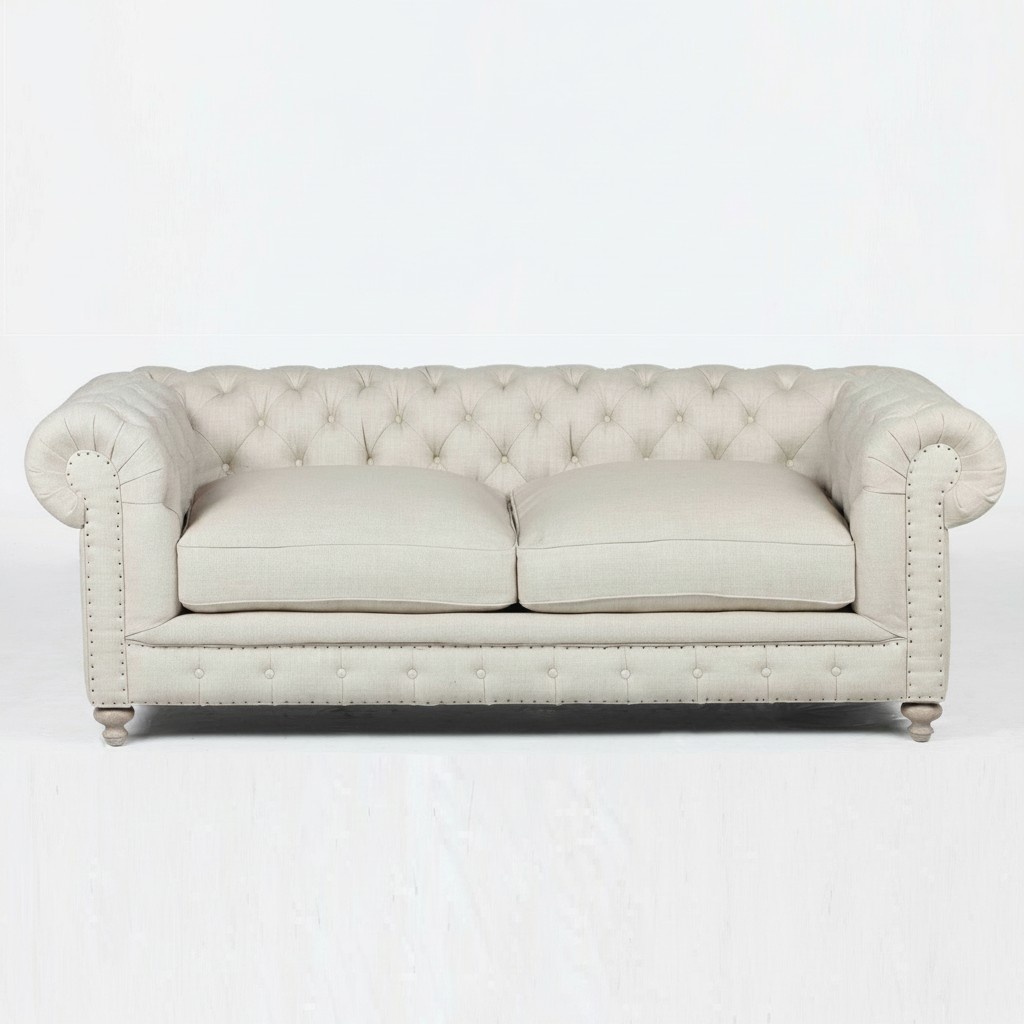 Luxury Chesterfield 3-Seater Classic Textile White Upholstery Couch England Seat Cushions New