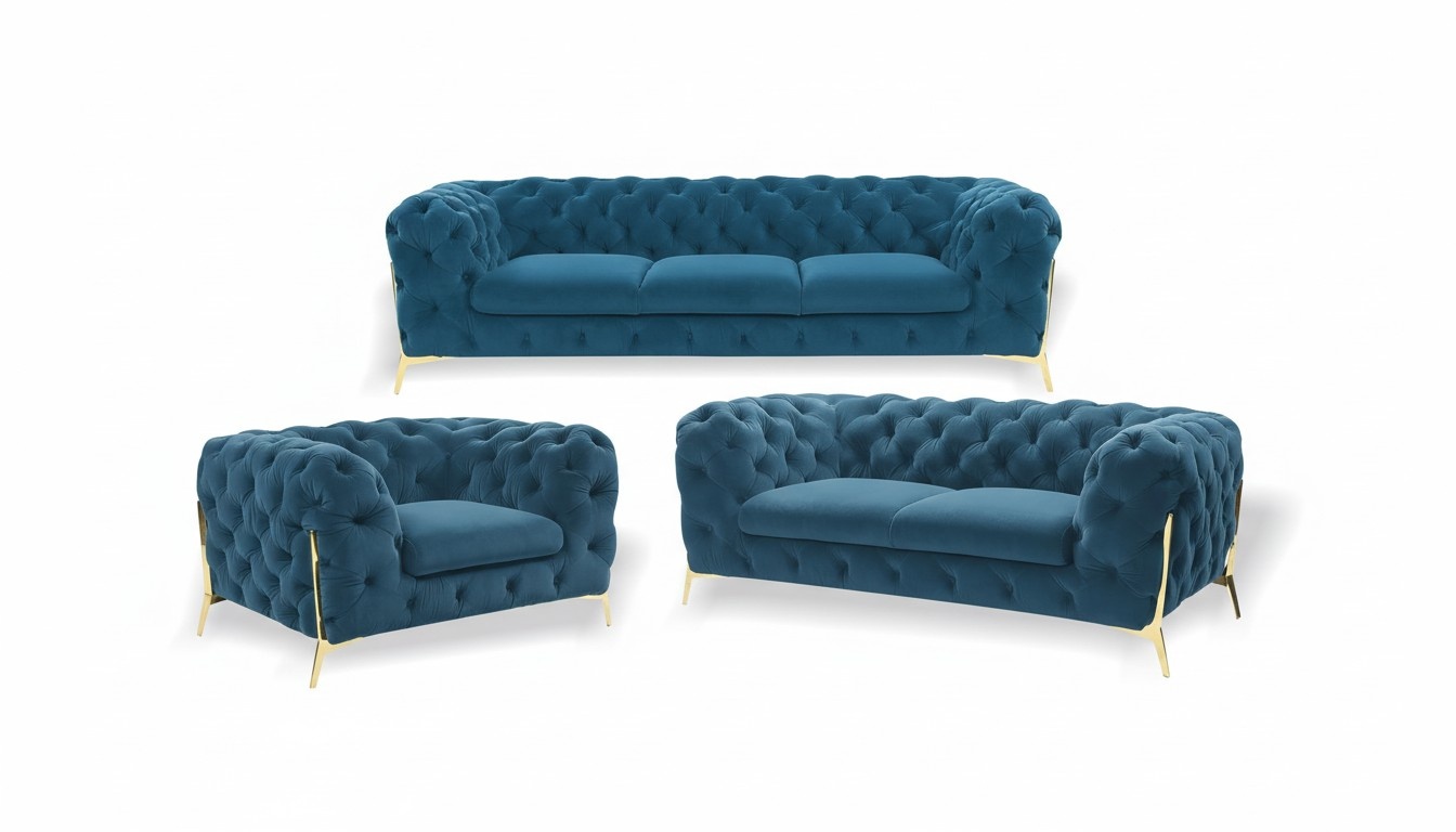 Luxury Chesterfield Upholstered Sofa Set in Velvet 3+2 Seater Couch Set