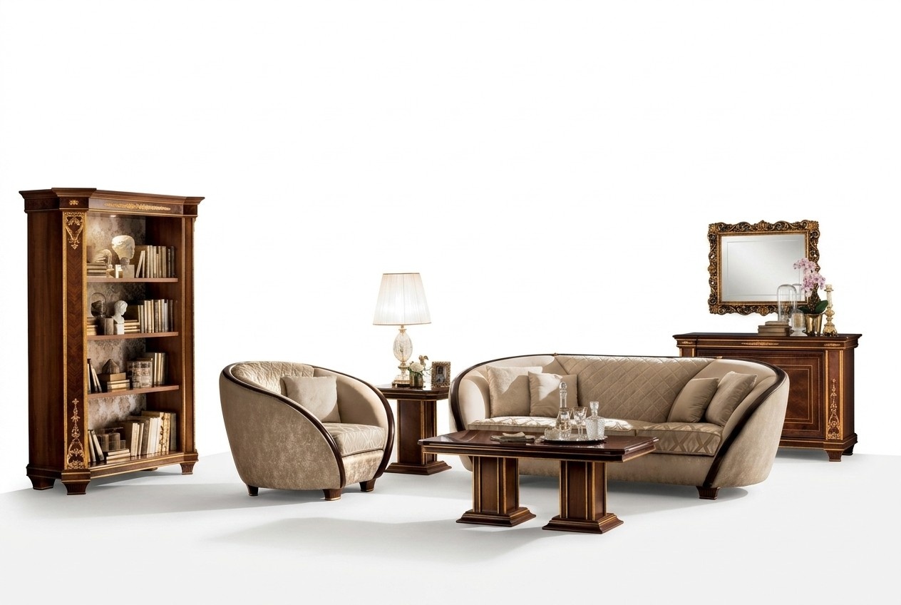 Luxury living room set of 3+1 seater sofa/couch & armchair Italian furniture in art nouveau arredoclassic™