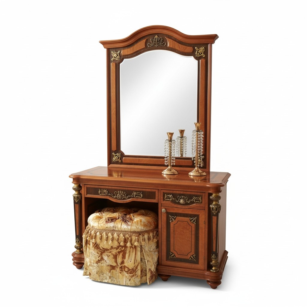 Baroque style made of real wooden set of dresing table & massive rectangular mirror
