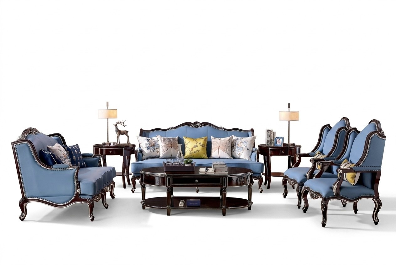 Luxury Classic Chesterfield Sofa Set 3+2+1+1 Seater Blue Black