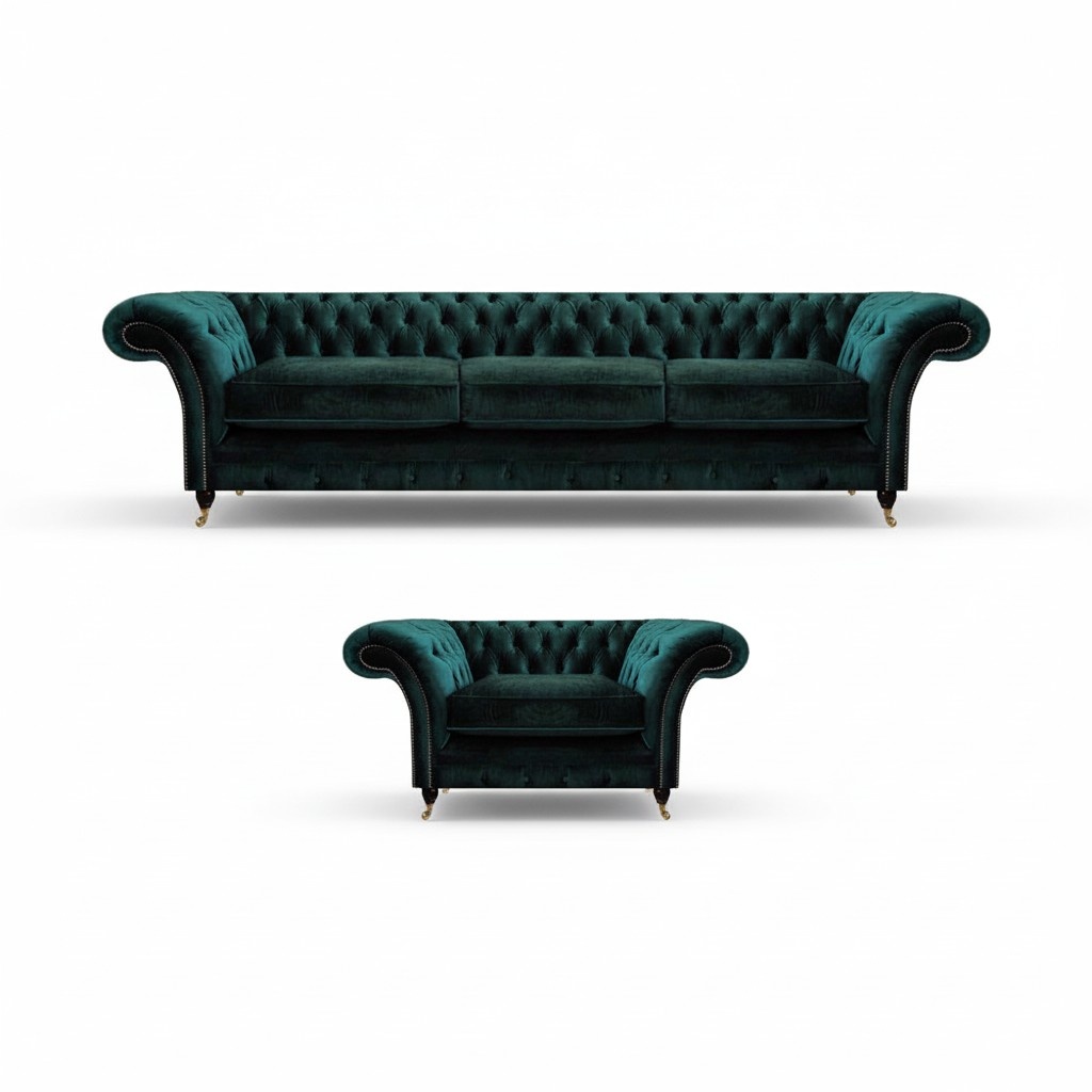 Luxury Complete Living Room Sofa Couch Three Seater New Chesterfield Armchair