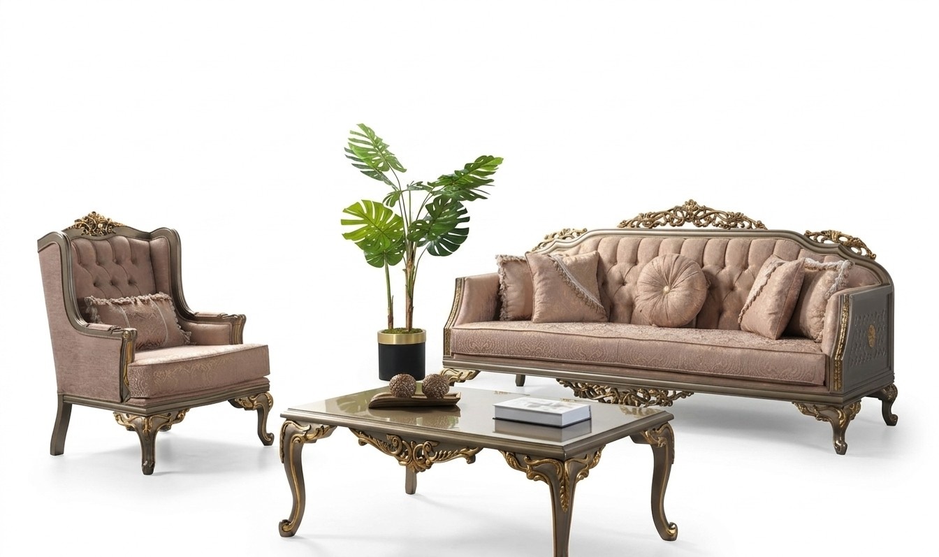 Luxury Complete Couch Set Sofa Set Fabric Sofa Beige Upholstered Sofa