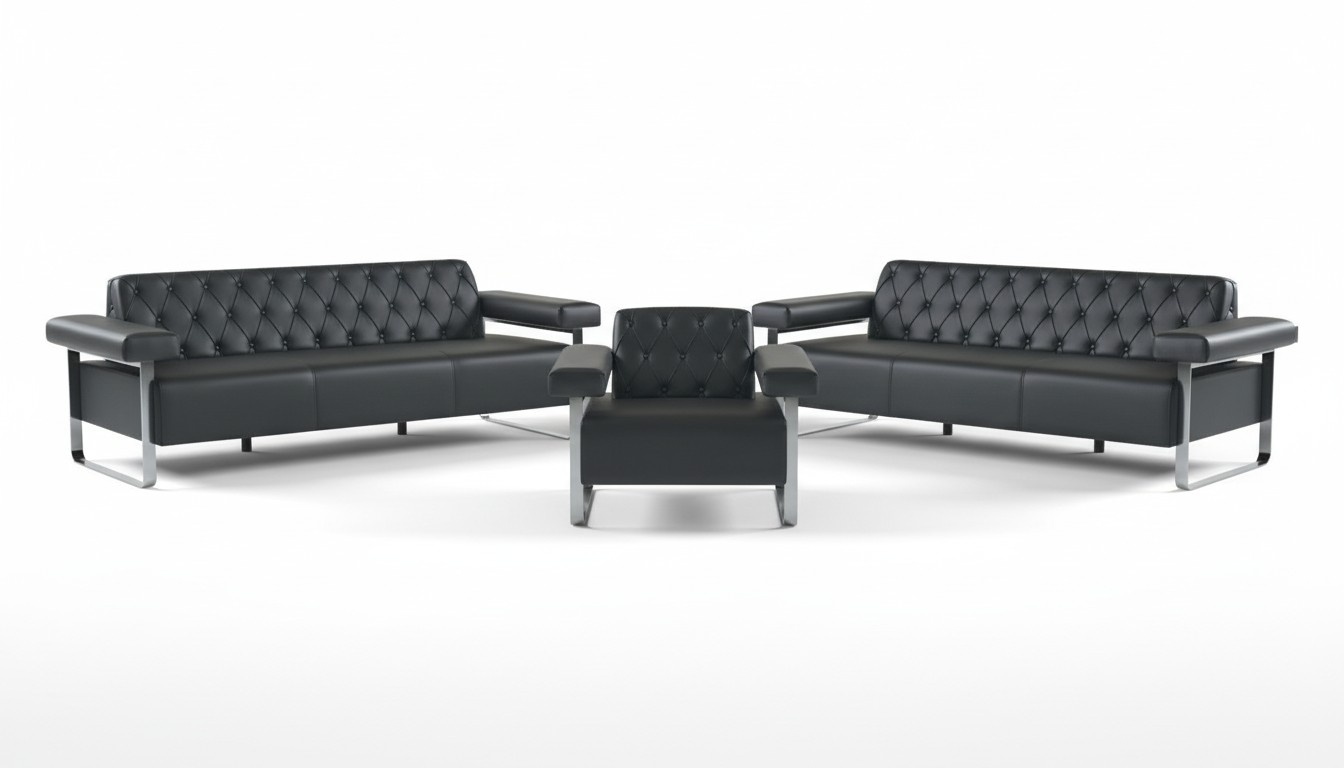 Luxury Complete Sofas 3-Piece Black 3-Seater Chesterfield Modern Furniture