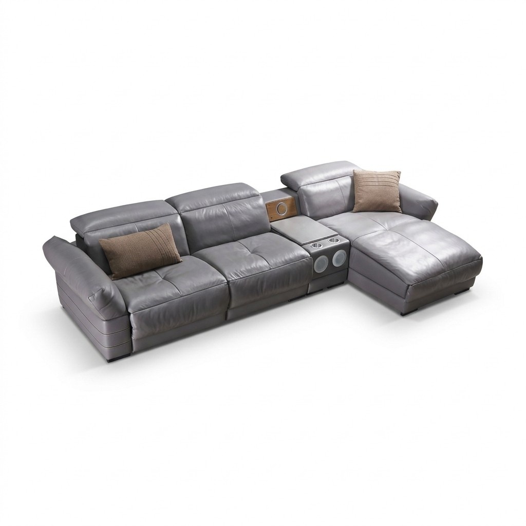 Luxury Corner Sofa Leather Couch Upholstery Set Sound System Multifunction Sofa New