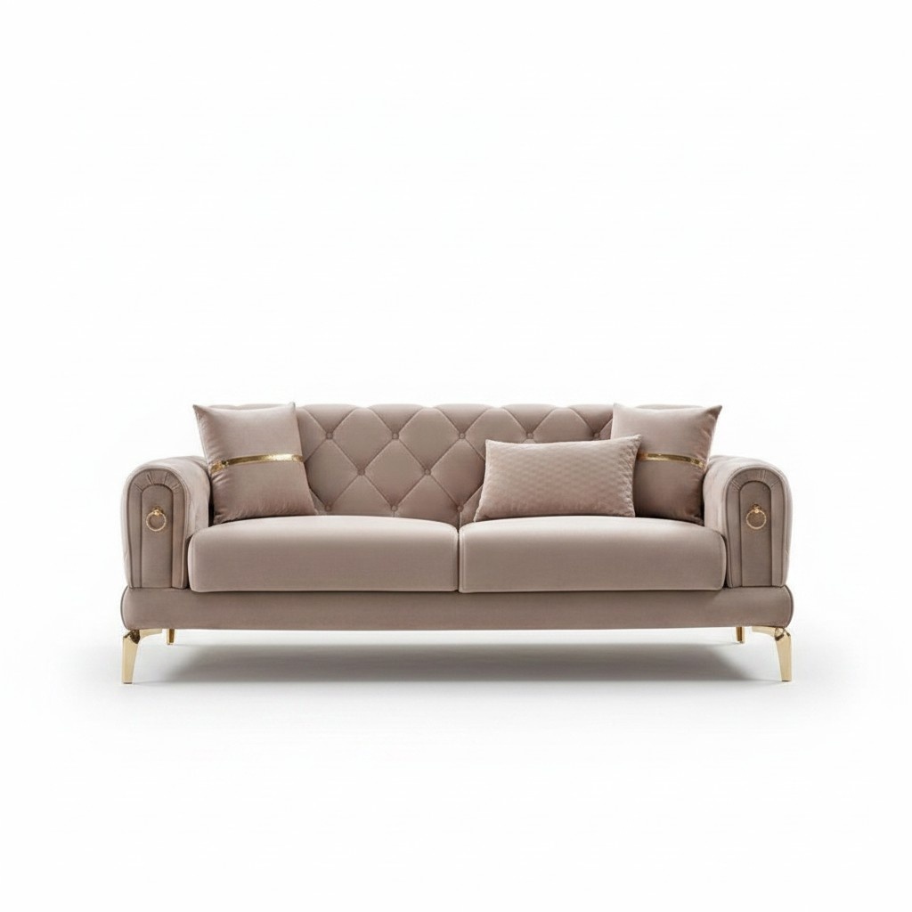 Luxury Couch Three-Seater Sofa Lounge Sofas 3-Seater Design Cushions Beige