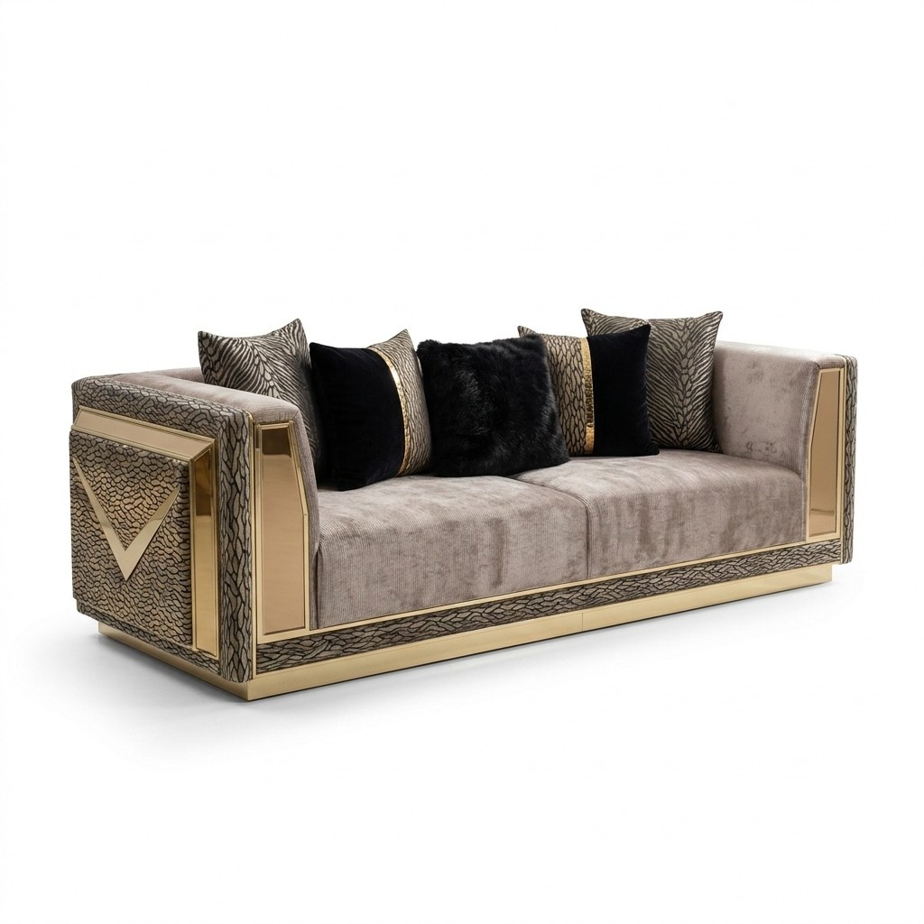 Luxury couch with stainless steel sofa three-seater upholstered furniture